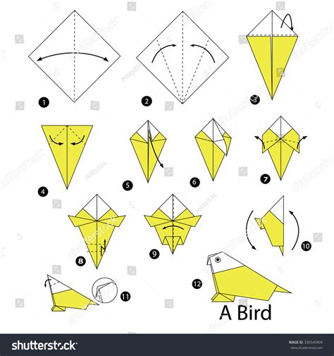 Step By Step Instructions How To Make Origami Bird Stock Vector