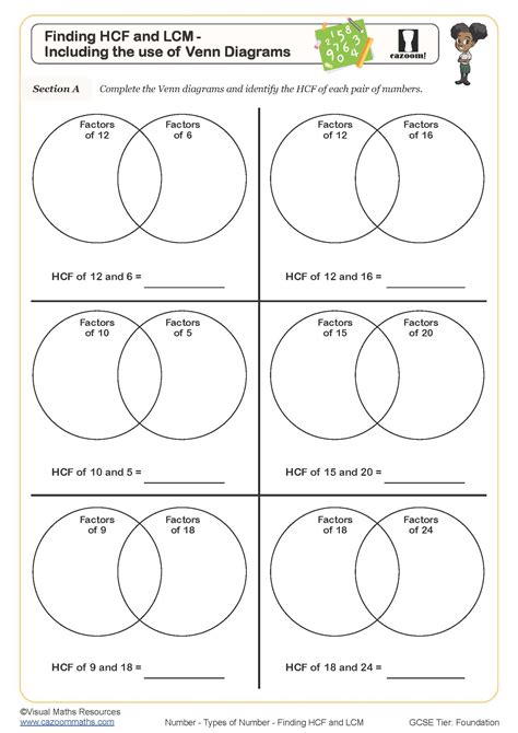 Factors And Multiples Venn Diagram Worksheets Math Multiples