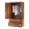 Caspian Rustic Solid Wood Wardrobe Armoire With Shelves And Drawers