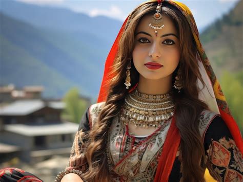 Premium Ai Image Himachali Modern Girl In Colorful Traditional Attire