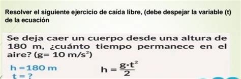 Resolver El Siguiente Ejercicio De Cada Libre De Despejar La Variable T