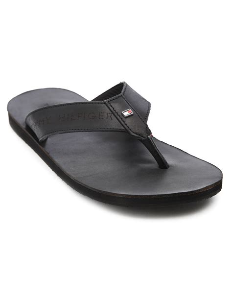 Tommy Hilfiger Timsbury Black Leather Flipflops In Black For Men Lyst