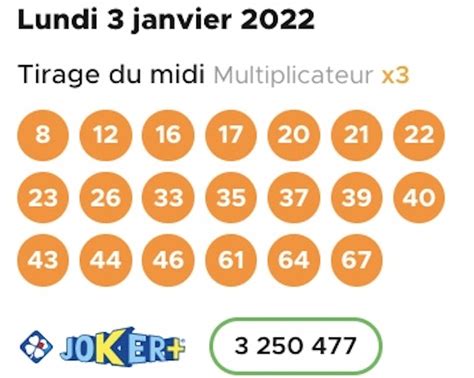 Résultat KENO 3 janvier 2022 tirage FDJ Midi et Soir Tirage Complet