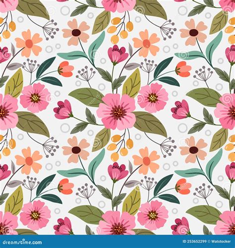 Colorful Flowers And Leaf Seamless Pattern Stock Vector Illustration