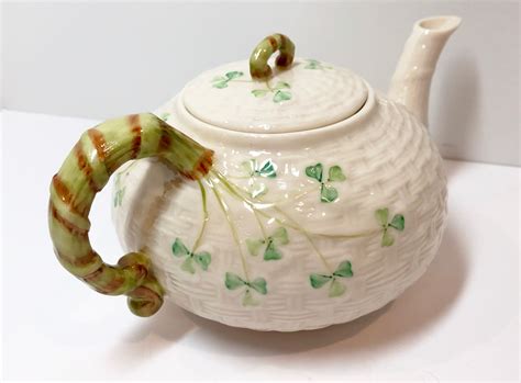 Small Shamrock Belleek Teapot Irish Teapot Belleek China Green Mark