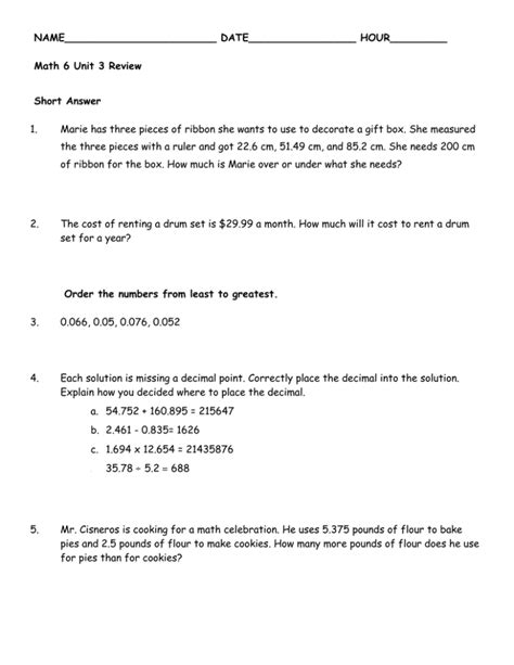 Decimals Review Packet