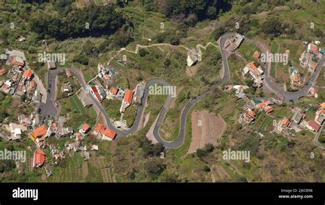 Aerial View Of A Road And Houses In The Mountainous Village Of Curral