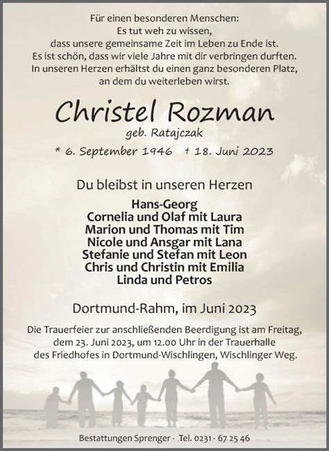 Traueranzeigen Von Christel Rozman Sich Erinnern De