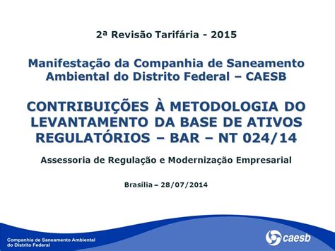 2ª Revisão Tarifária Manifestação Da Companhia De Saneamento Ambiental