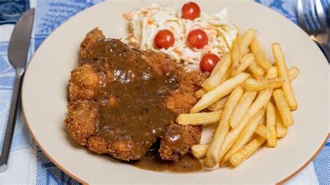 Fried Chicken Chop Homemade Blackpepper Sauce And Coleslaw Youtube