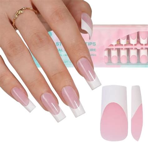 Amazon Light Pink Press On Nails Square Long Fake Nails Glossy