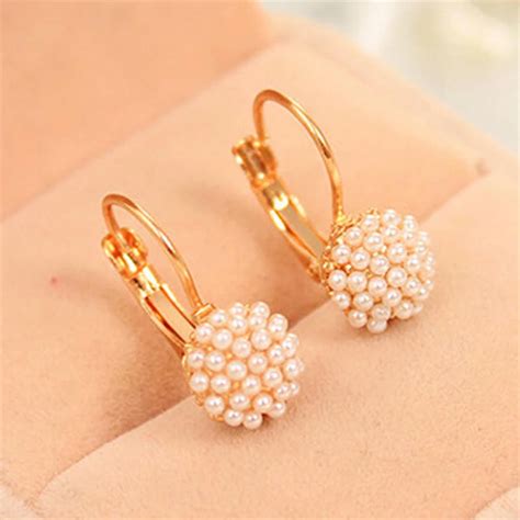 Lovely Simulated Pearl Beads Gold Color Ear Accessories Stud Earrings