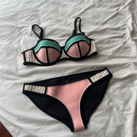 Triangl Neoprene Bikini Set Pink And Teal Depop