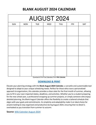 Blank August 2024 Calendar - Wiki Calendar by Wiki Calendar - Issuu