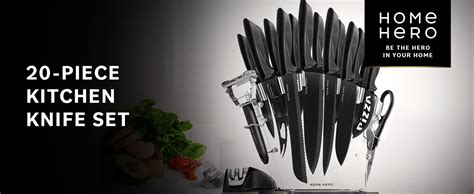 Home Hero Kitchen Knife Set With Sharpener High Carbon Stainless Steel Knife Block