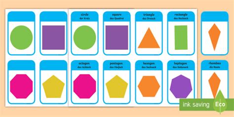 2D Shape Flashcards English German Teacher Made