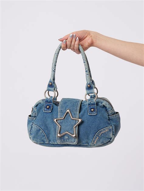 Star Girl Light Blue Denim Shoulder Bag With Magnetic Closure Y2k