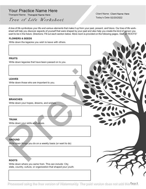 Narrative Therapy Tree Of Life Worksheet Editable Fillable Pdf