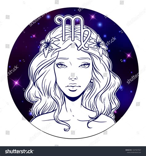 Virgo Zodiac Sign Artwork Beautiful Girl เวกเตอร์สต็อก ปลอดค่า