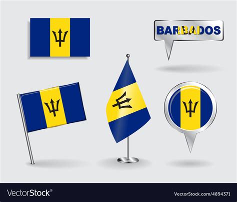 Set Of Barbados Pin Icon And Map Pointer Flags Vector Image