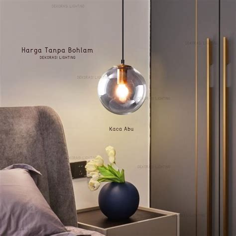 Jual Lampu Gantung Gold Kaca Susu Grey Abu Teh Modern Minimalis Ruang