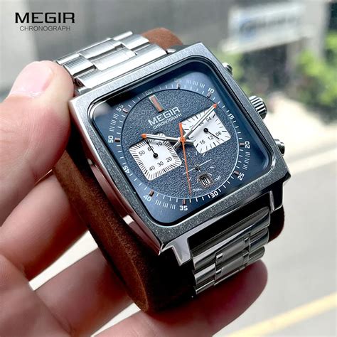 Megir Sport Quarzuhr M Nner Silber Blau Chronograph Kleid Armbanduhr