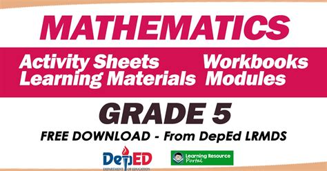 Grade 5 Math Learning Materials From Deped Lrmds Free Download