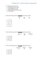 Worksheet 11 Entropy Changes And Spontaneity Pdf Worksheet 11