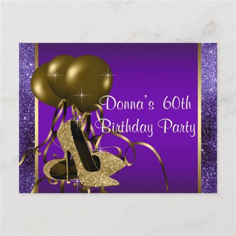 Purple Gold High Heel Shoe Save The Date Announcement Postcard Gold Save The