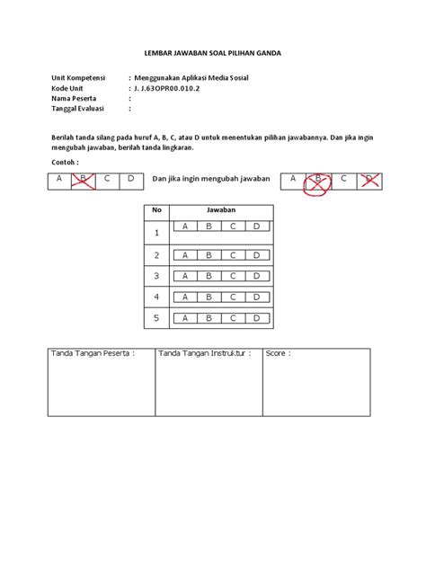 Lembar Jawaban Soal Pilihan Ganda Pdf