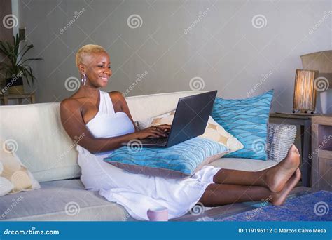 Young Beautiful Happy Black Afro American Woman Smiling Working On