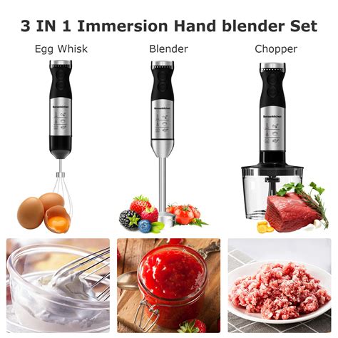 Bonsenkitchen Hand Blender 3 In 1 Stainless Steel Hand Immersion Blender Set Stick Blender