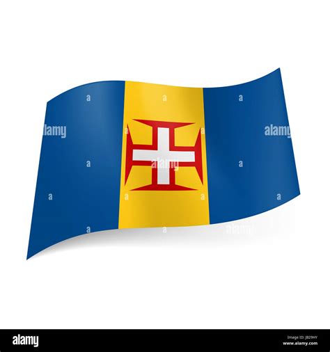 Flag of autonomous region of Portugal - Madeira: yellow and blue vertical stripes with red ...