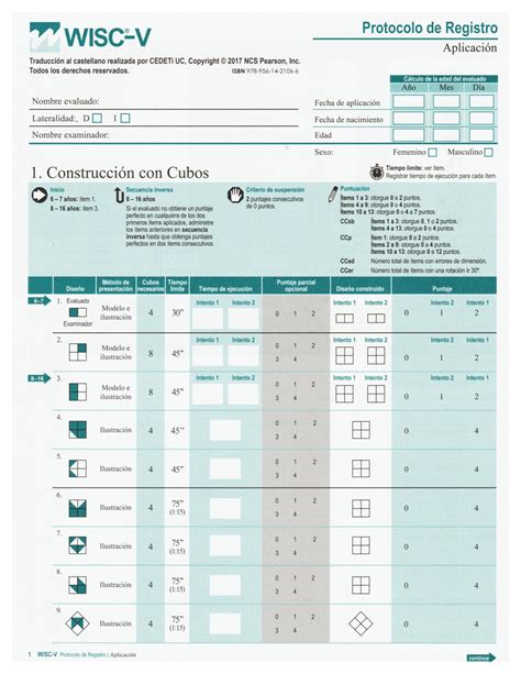 Protocolo Wisc V Completo Psicolog A Educativa Studocu