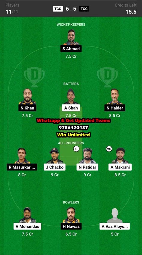 Tgs Vs Tcc St Match Dream Team Fantasy Prediction Kcc T