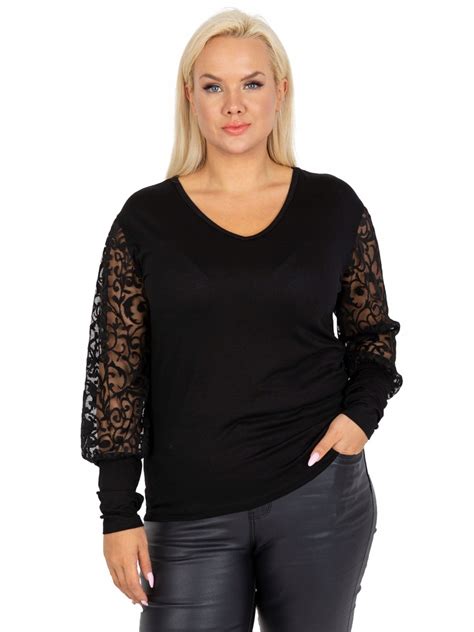 Elegancka Bluzka Kobieca PLUS SIZE ozdobne rękawy 13159915574