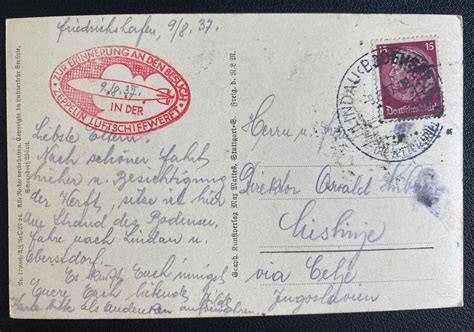 Baden Germany Rppc Postcard Cover To Yugoslavia Hindenburg Lz