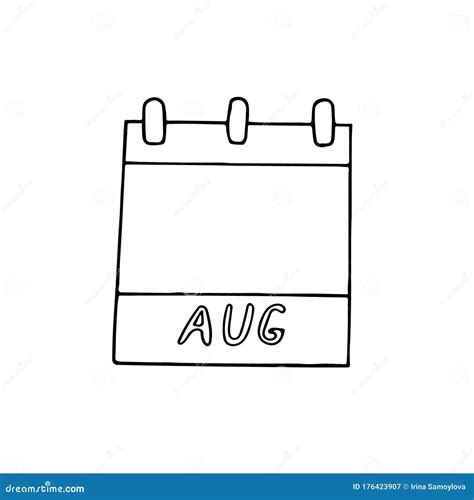 August Month Calendar Page Hand Drawn In Doodle Style Simple