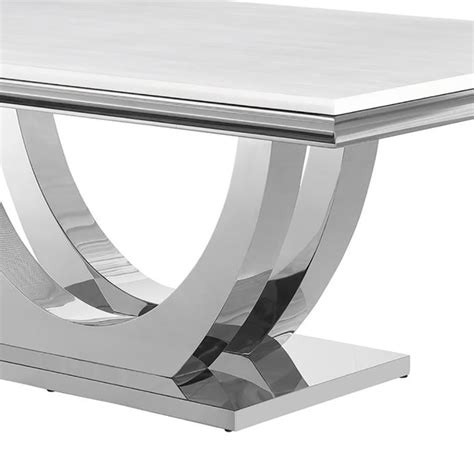 Ivy Bronx Rectangle Faux Marble Top Dining Table White And Chrome