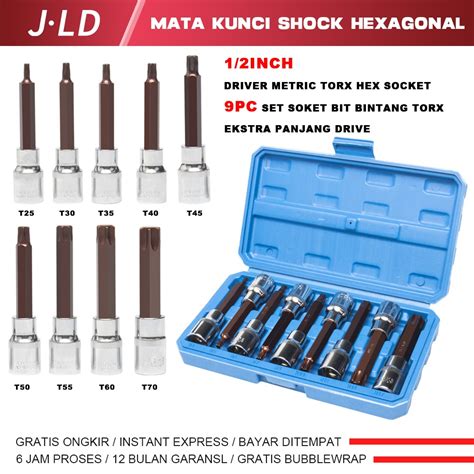 Jual JLD 1 2 Mata Kunci Shock Star Bit 9PC Drive Extra Long Torx Star