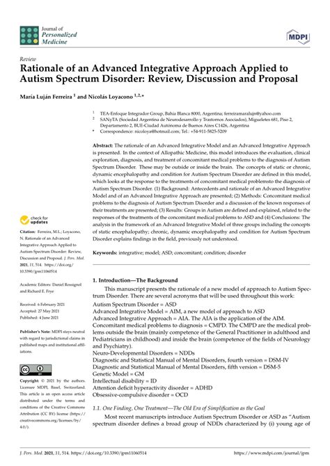 Pdf Rationale Of An Advanced Integrative Approach Applied To Autism Spectrum Disorder Review