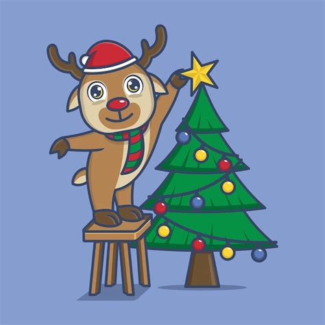 Premium Vector Cute Cartoon Reindeer On Christmas