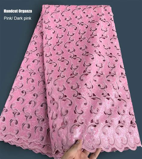 B Y K Delikler Ile Pembe Sequins Handcut Afrika Dantel Organze Kuma