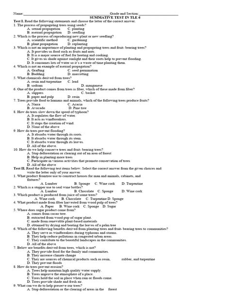 Q1 Summative Test 1 Tle Pdf Trees Grafting