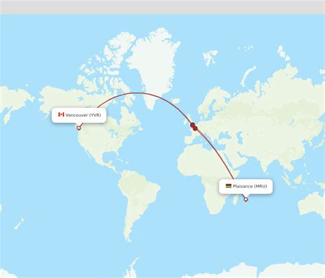 All Flight Routes From Mauritius To Vancouver Mru To Yvr Flight Routes