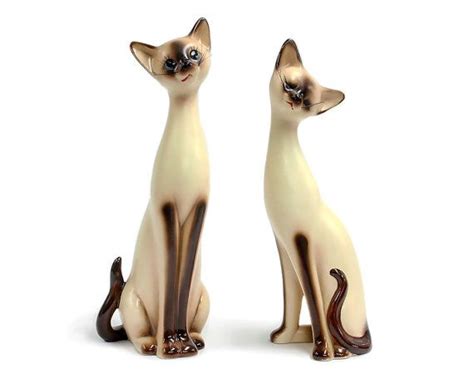 Mid Century Siamese Cat Figurines Cream Ceramic Cats Etsy Siamese Cats Vintage Cat