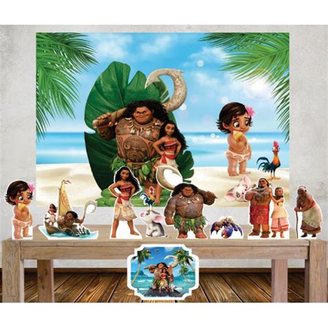 Kit Painel Poli Banner Displays Festa Moana decoração mesa festa