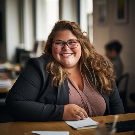 Premium Photo A Smiling Woman In Glasses Sitting At A Desk