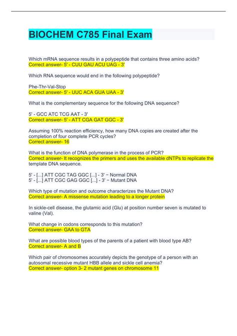 Biochem C Final Exam Latest Update With Complete Solution Biochem