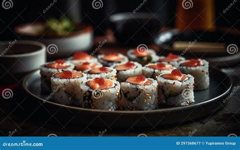 Freshness Of Seafood On A Plate A Gourmet Meal For Lunch Generated By